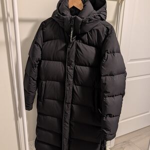 Aritzia Black Long Puffer Coat with Hood